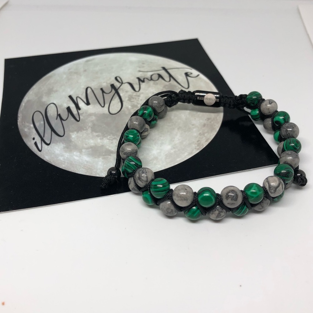Natural Malachite & Gray Jasper Gemstone Bracelet